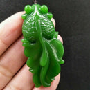 100% Natural Green jade pendants Necklace Amulet Lucky fish China Carving statue