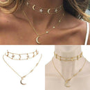 Stylish Boho Multilayer Choker Pendant Necklace Crystal Star Moon Chain Jewelry