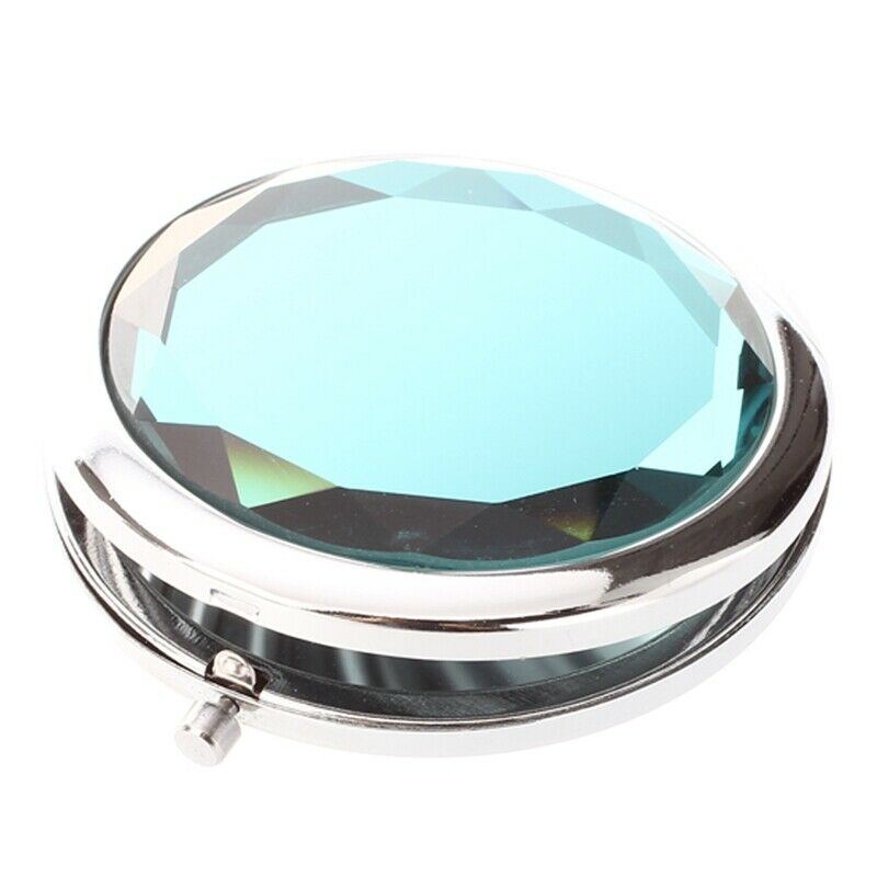 Travel Compact Pocket Crystal Folding Makeup Mirror ,Ocean Blue X6G3