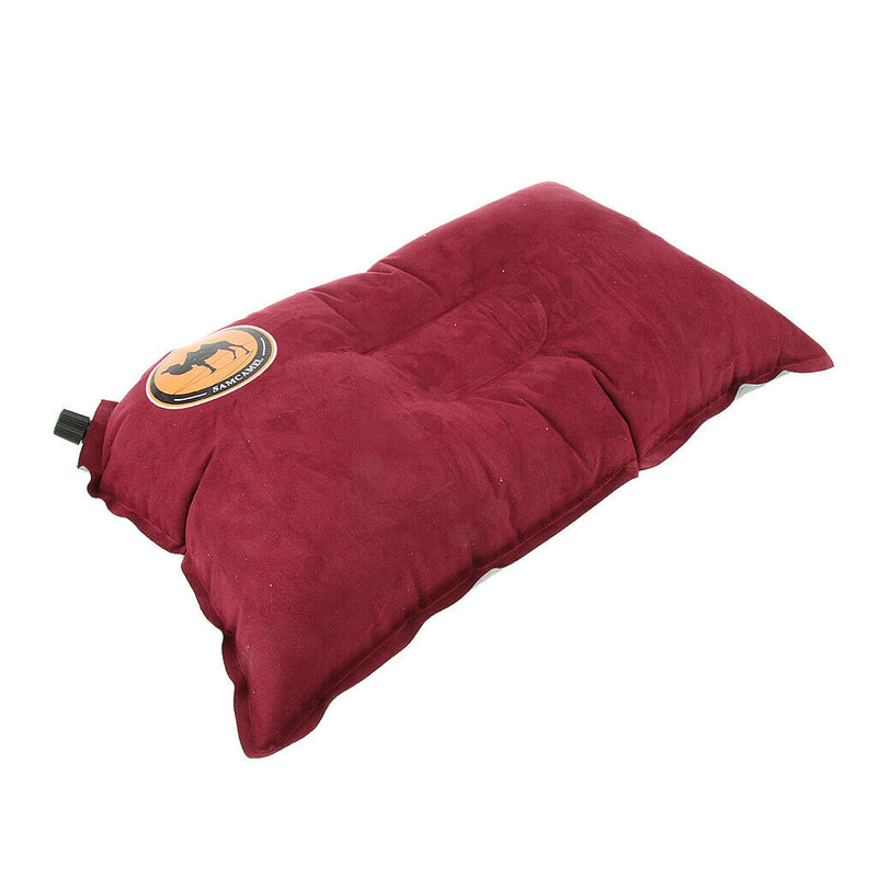 Self Inflating Camping Pillow Travel Air Cushion Neck Lumbar Support Red