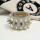 Punk Style Bracelet Cowhide Leather Rivet Cuff Bangle Men Jewelry (Grey)