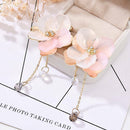 Women Acrylic Crystal Flower Drop Dangle Earrings Pink Long Chain Tassel Jewelry