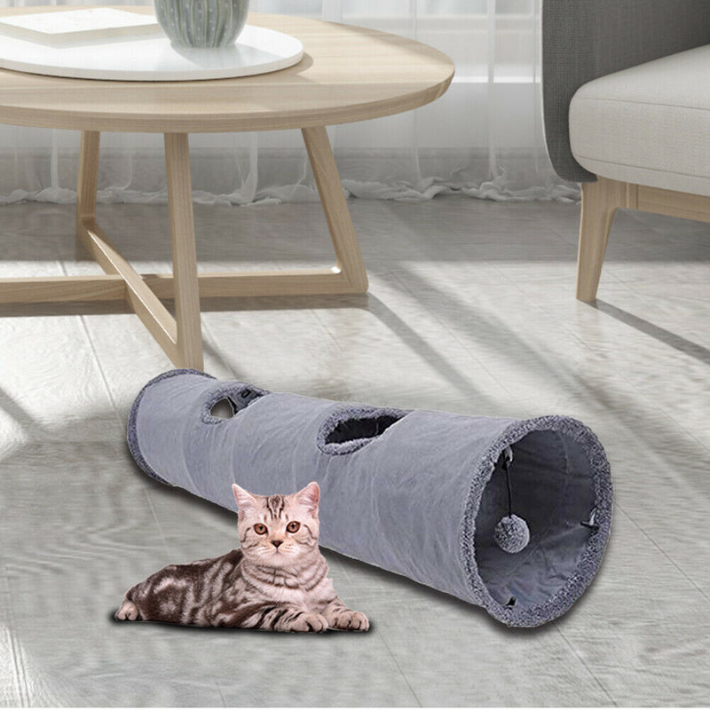 Small Pet Collapsible Tunnel Suede Tubes for Rabbit Hamster Cat Toys (L) A