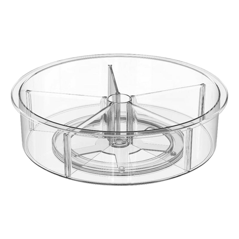 Lazy Susan Divided Turntable Storage Container, Clear Round Organizer Box