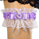 Garter purple lace wedding accessory lucky bride Bow rhinestone heart elast G5C5