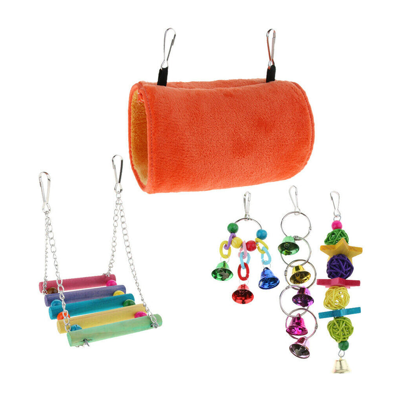 5pcs Bird Toys Hammock Rattan Balls Bells Perches Swing for Cage Decoration