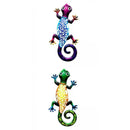 2 Pcs Handpainted Metal Gecko Outdoor Garden Patio Wall Art Lizard Sculptures