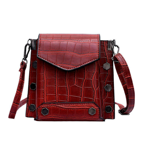 Rivet Stone Pattern Handbags Women Messenger Leather Shoulder Bag (Red)