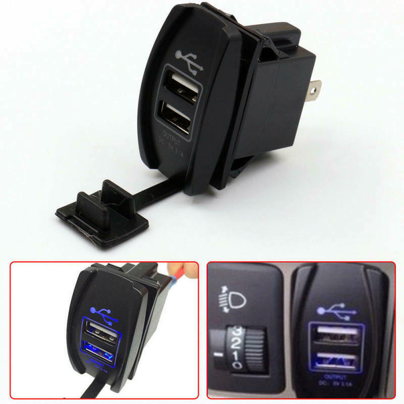 5V 3.1A Motorcycle Car Dual USB Power Charger Port Socket Plug LED Lig EJC
