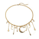 Fashion Star Moon Pendant Tassel Necklace Shiny Crystal Choker Women Jewelry Gw