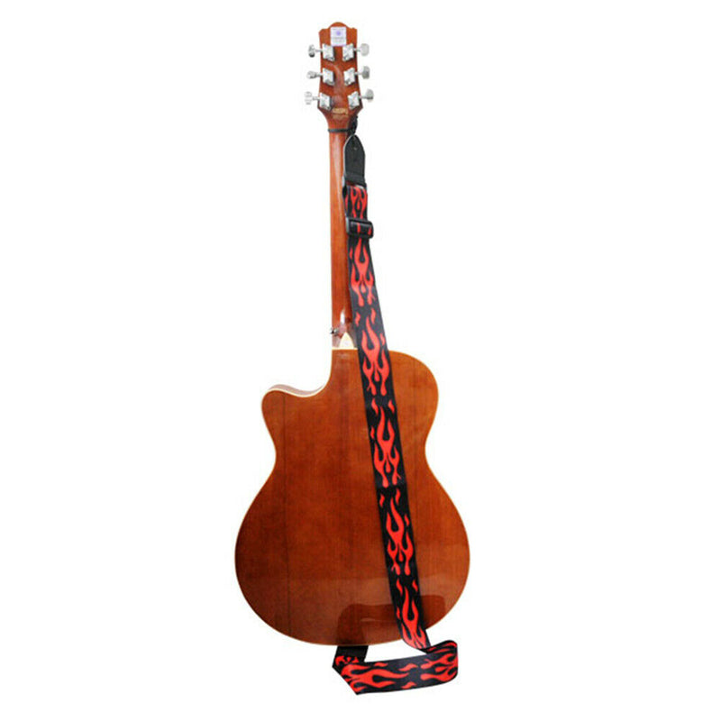 Leather Folk Guitar Strap Adjustable Belt Musical Instrument Parts (Flame) A