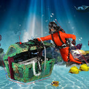 Frogman Diver Treasure Chest Shaped Action Air Ornament Fish Tank Aquarium Decor