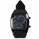New Meter Dial Black Rubber Strap Blue Flash Dot Matrix LED Racing Watch A3G9