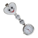 White Heart Quartz Movement Clip Nurse Brooch Fob Tunic Watch Smile Face K3L4