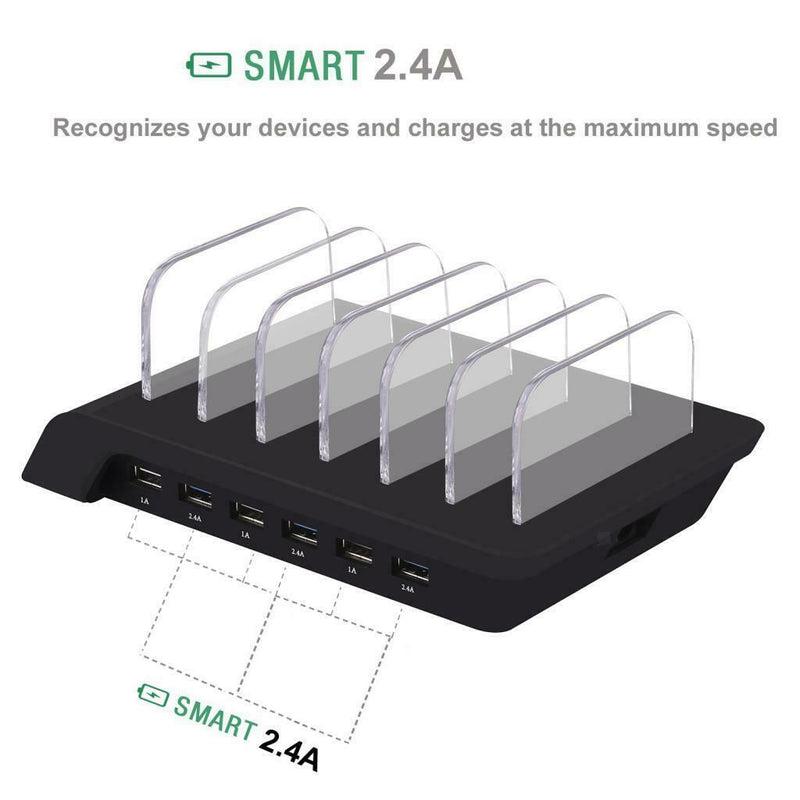 Multi Port Fast Charging USB Phone Charger Station Dock Stand AU Plug Black