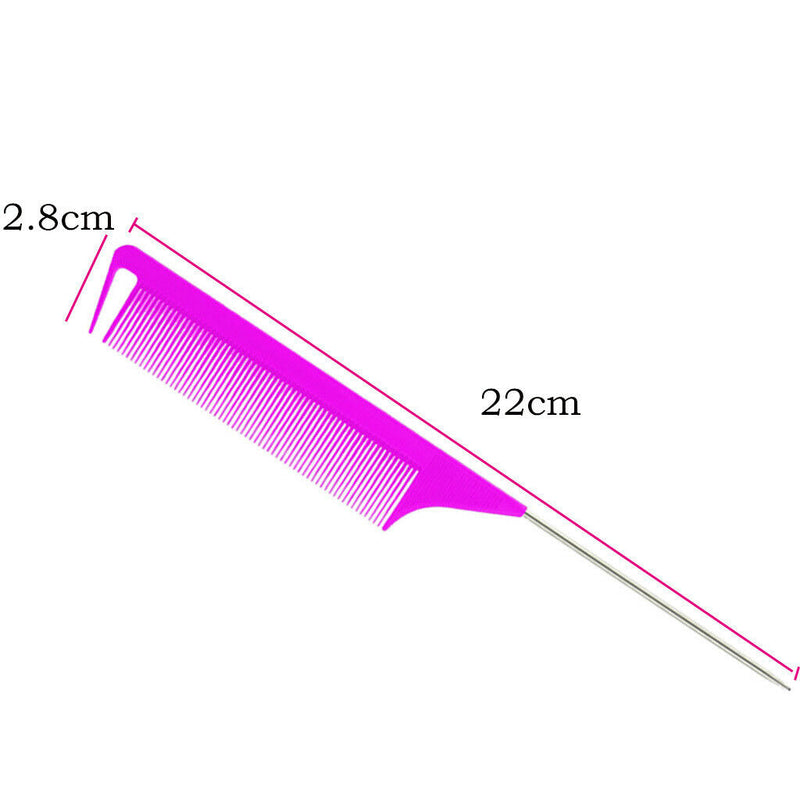 2pcs Hairdresser Barber Metal Pin Tail Rat Tail Comb For Hair Styling