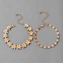 2pcs Pink Rhinestone Bracelets Set Women Boho Flower Geometric Metal Jewelry Ew