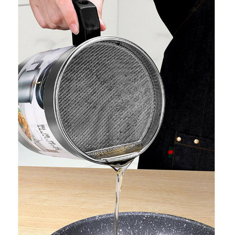 1.4L Bacon Grease Container with Handle Non-stick Coating Grease Strainer Can
