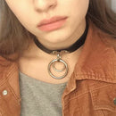 Sexy Women's Classic Punk Rock Double O RING Leather Collar Choker Necklace Gift