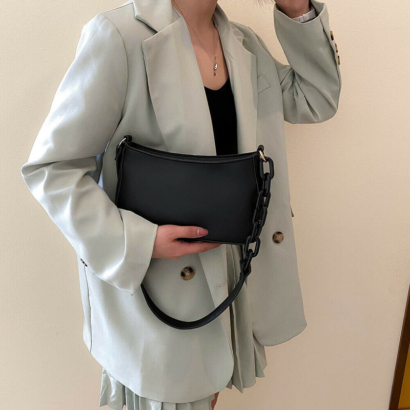 Women Solid Evening Clutch Shoulder Handbags PU Leather Totes Bags (Black)