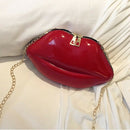 Women Red Lips Clutch Bag Ladies Pu Leather Chain Shoulder Bag Bolsa Evenin A1D3