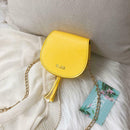 Girl Kids Messenger Bag Women Leather Chain Saddle Shoulder Bag (Yellow) A