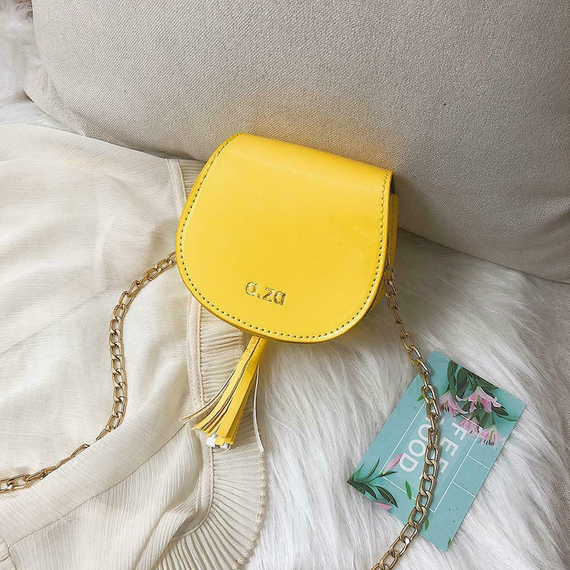Girl Kids Messenger Bag Women Leather Chain Saddle Shoulder Bag (Yellow) A