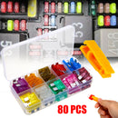 80pcs 12V Standard Blade Car Fuses Fuse 3A to 40A Assorted Set+1x Puller Kit New