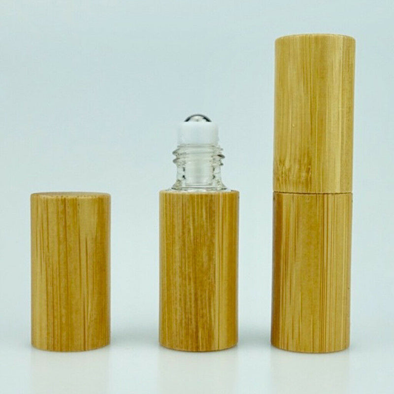 Natural Bamboo Refillable Empty Makeup Essential Oil Roller Bottles 5ml