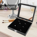 Ring Box Organizer Jewelry Holder Glass Top Display Case Tray 36 Slots Storage