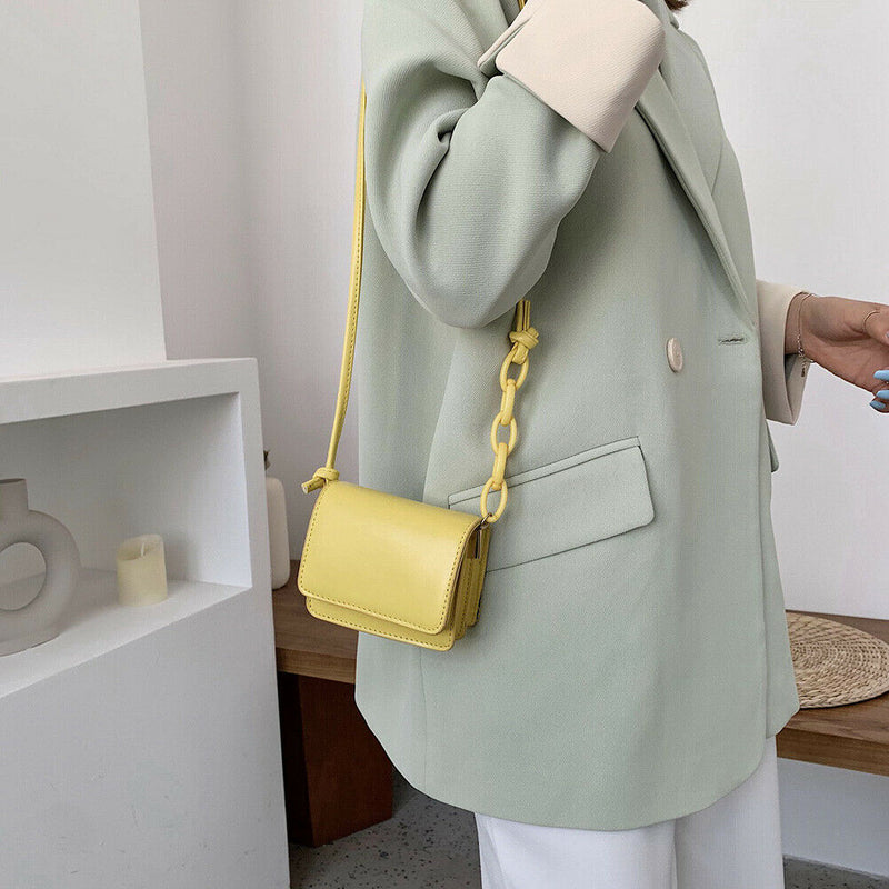 Leather Women Messenger Bag Mini Square Shoulder Satchel Handbags (Yellow)