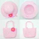 Nice Charm Princess Girl Straw Hat and Flower decoration Handbag (Pink) A6G2