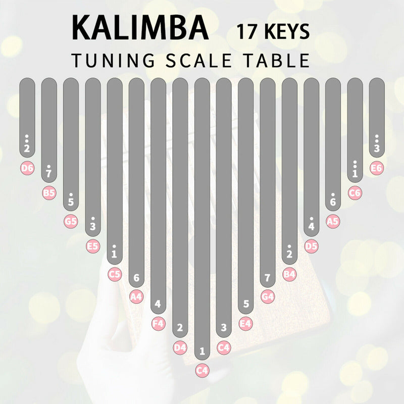 17 Key Maple African Kalimba Mbira Thumb Piano Instrument w/ Tune Hammer