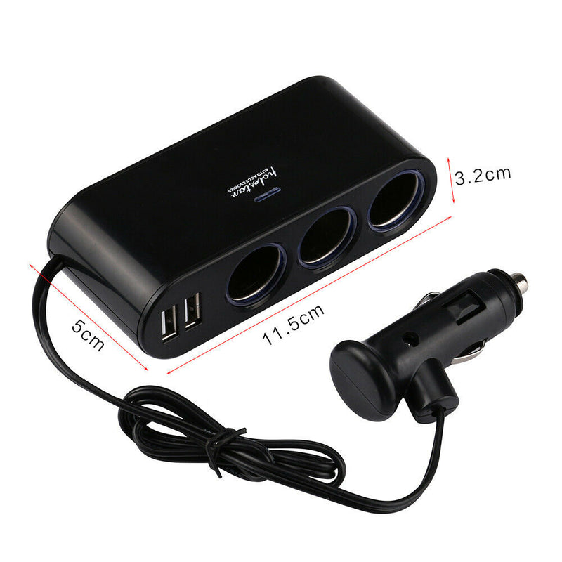 12V/24V Car 3 Sockets Cigarette Lighter Splitter Dual USB Port Charger Adapter
