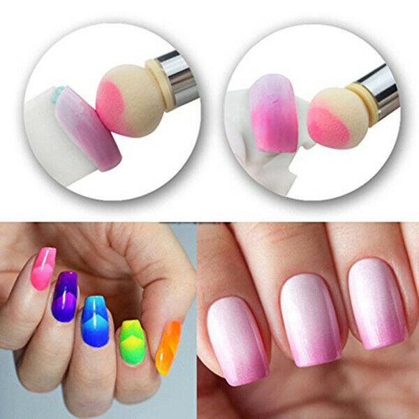 Nail Art Brush, Dual Tipped Ombre Nail Art Sponge Brush for DIY Gradient Bl O6B6