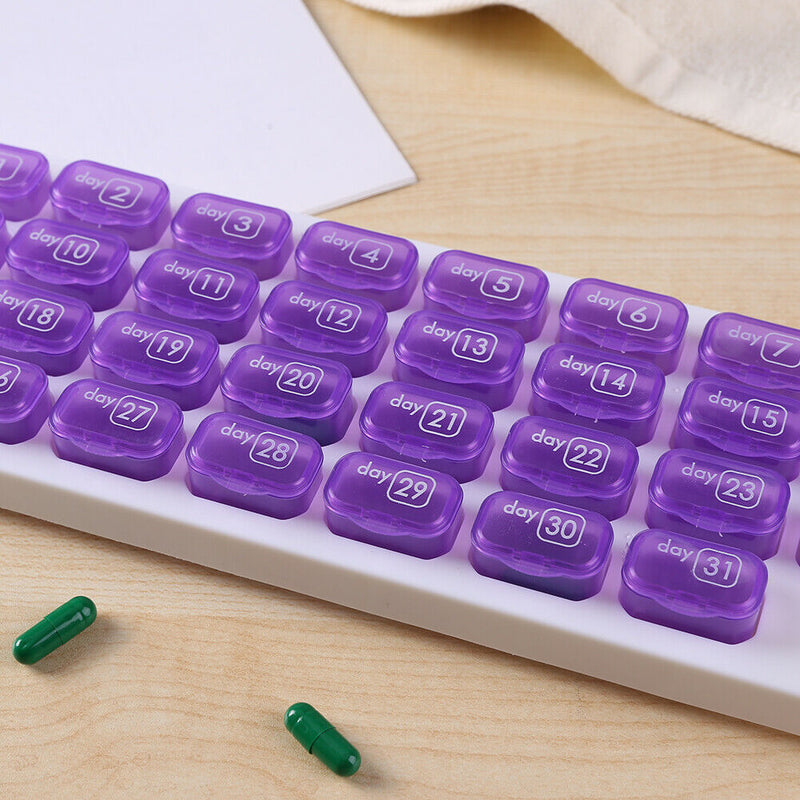 31 Grids Pill Box Case One Month Pill Medicine Container Organizer (Purple)