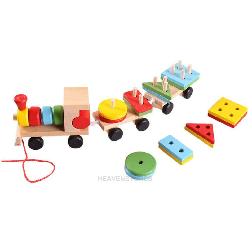 Kids Baby Educational Toys Toddler Wood Train Truck Educational Geometric Blocks