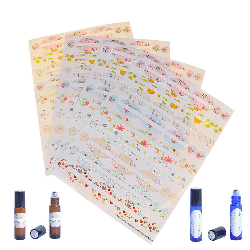4 Sheets Empty Essential Oil Perfume Bottle Roller Labels Stickers Oval Roun Bj