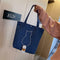 Canvas Women Shoulder Bag Large Capacity Cat Print Shopping Handbag (Blue)