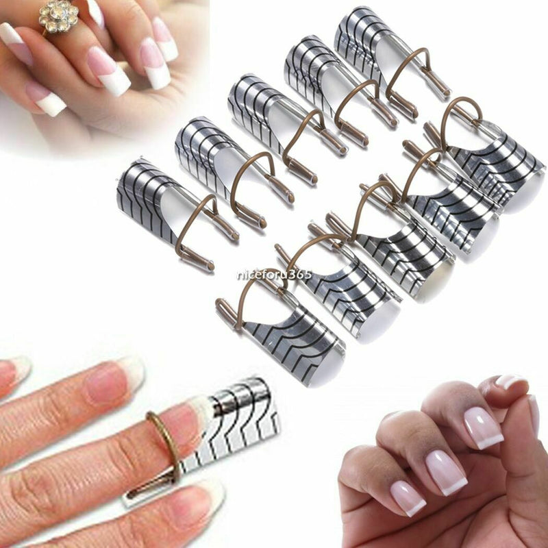 10PC Metal Nail Tips Extension Guide Form UV Gel Acrylic Nail Art Tools Reusable