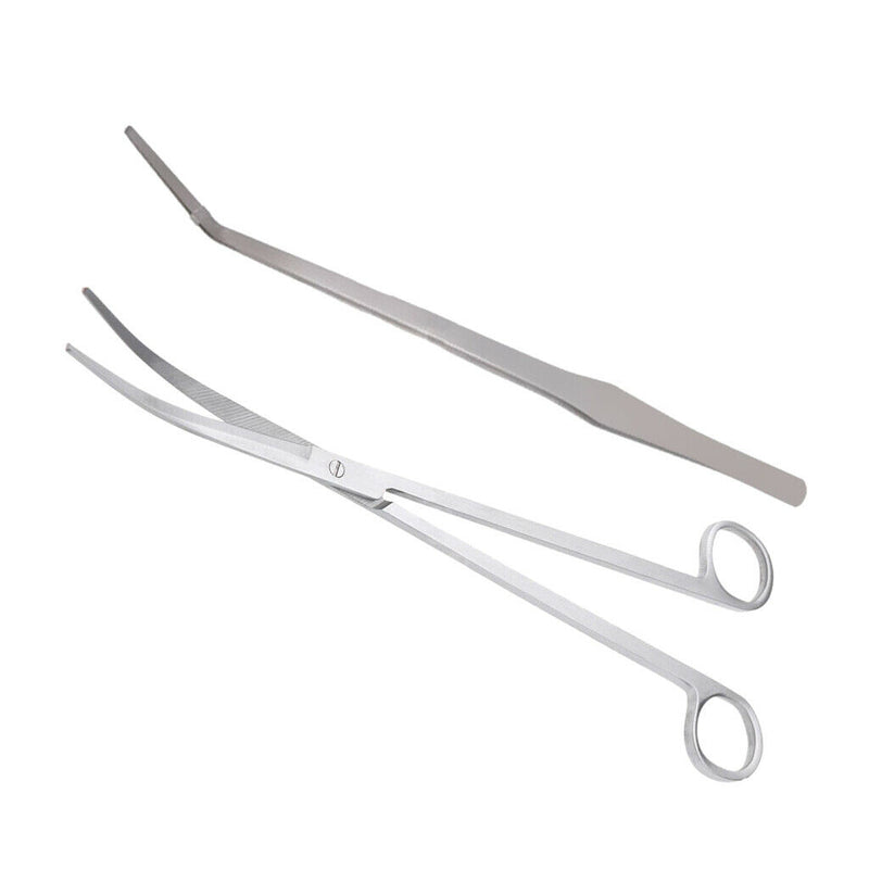 Stainless Steel Aquarium Live Tank Plant Landscaping Elbow Scissor & Tweezer