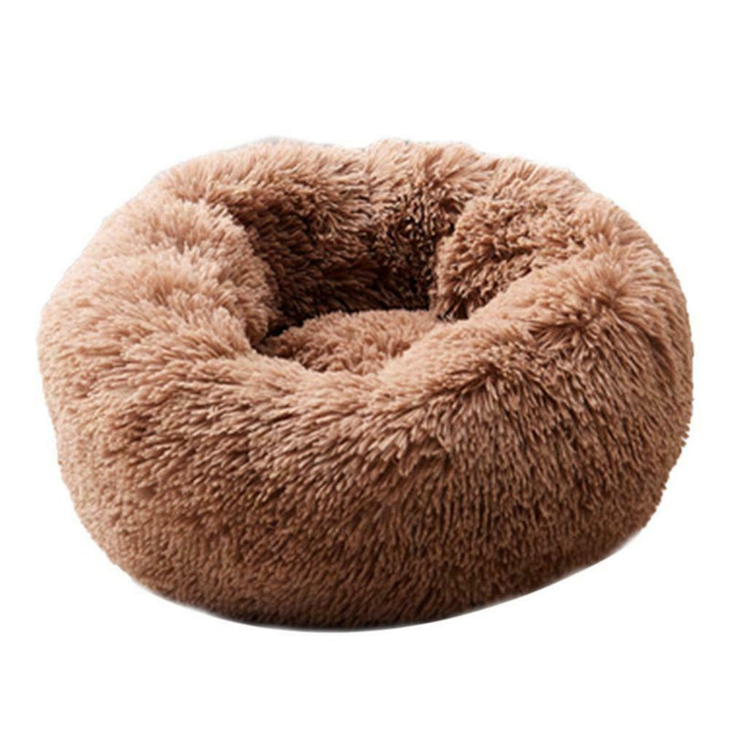 Round Soft Dog Bed Plush Kennel Nest Velvet Foldable Pet Mat (Coffee XS)