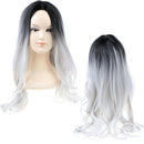 Gradient Black White Synthetic Long Wavy Wigs Women Lace Front Daily W â„–[