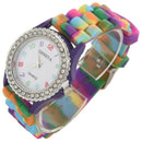 Women Silicone Crystal Bling Analog Digital Quartz Wrist Watch Color:Pink