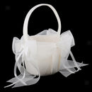 Beige Satin Flower Girls Basket Large  Bows Ribbons Wedding Supplies
