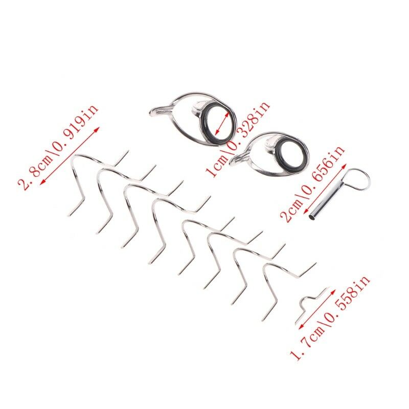 1 Set Fishing Rod Pole Guide Eye Fly Fish Mixed Stainless Steel Rings Repair Kit