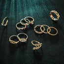 11pcs/set Rhinestone Leaf Eye Ring Women Geometric Knuckle Rings Jewelry