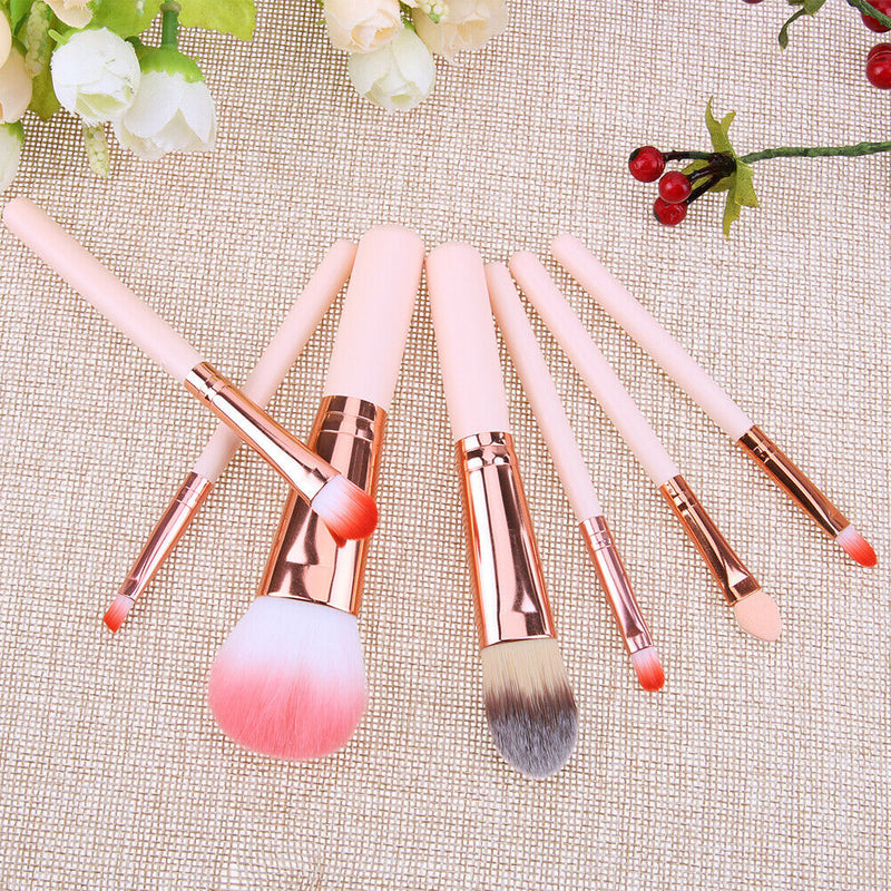 7pcs/set Wood Makeup Brush Foundation Contour Concealer Blush Pen Beige A
