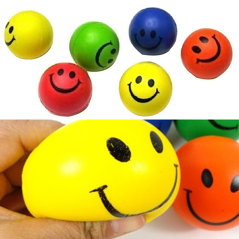 12pcs/pack Happy Smile Face Bouncy Relaxable Squeeze Ball Stress Pain Relie T5W3