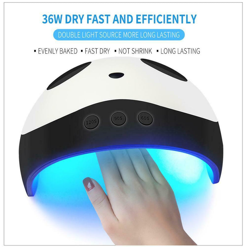 36W Cute Panda UV LED Nail Lamp Dryer 3 Timers Manicure Gel Polish Drying Light